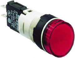 Schneider Electric - 12-24 VAC/VDC Red Lens LED Pilot Light - Round Lens, Quick Connect Connector, 18mm Wide, Vibration Resistant - Industrial Tool & Supply