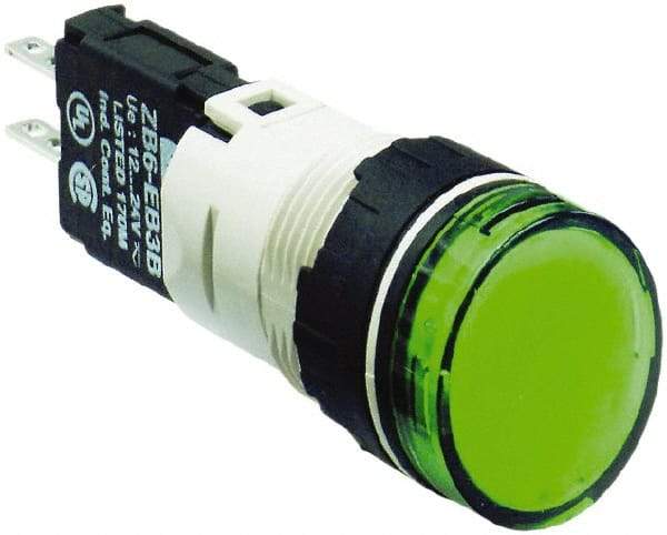 Schneider Electric - 12-24 VAC/VDC Green Lens LED Pilot Light - Round Lens, Quick Connect Connector, 18mm Wide, Vibration Resistant - Industrial Tool & Supply