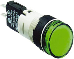 Schneider Electric - 12-24 VAC/VDC Green Lens LED Pilot Light - Round Lens, Quick Connect Connector, 18mm Wide, Vibration Resistant - Industrial Tool & Supply