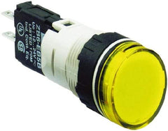 Schneider Electric - 12-24 VAC/VDC Yellow Lens LED Pilot Light - Round Lens, Quick Connect Connector, 18mm Wide, Vibration Resistant - Industrial Tool & Supply