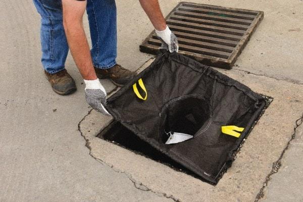 Eagle - 16" Long x 20" Wide, Nonwoven Geo-Textile Barrier Absorbent - 16 x 20" to 28 x 36" Drain, Black, Use to Seal off Spills From the Environment, Sediment Only - Industrial Tool & Supply