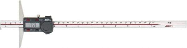 SPI - 0mm to 300mm ABS Plastic (Case) Electronic Depth Gage - 0.04mm Accuracy, 0.01mm Resolution, 4" Base Length - Industrial Tool & Supply