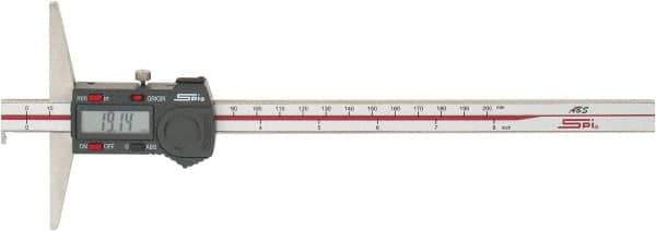 SPI - 0mm to 200mm ABS Plastic (Case) Electronic Depth Gage - 0.03mm Accuracy, 0.01mm Resolution, 4" Base Length - Industrial Tool & Supply