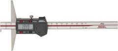 SPI - 0mm to 150mm ABS Plastic (Case) Electronic Depth Gage - 0.02mm Accuracy, 0.01mm Resolution, 4" Base Length, With Single Hook - Industrial Tool & Supply