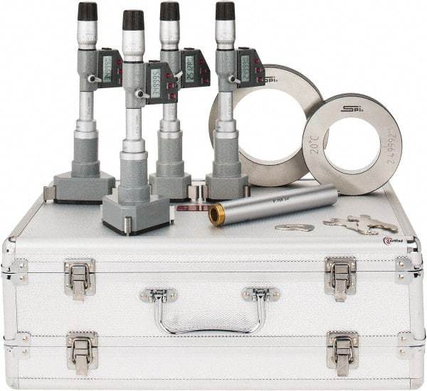 SPI - 2" to 4", IP65, Carbide Face Chrome Plated Finish, Electronic Inside Micrometer - 0.001mm Resolution, 0.0005mm Accuracy, 114" Gage Depth - Industrial Tool & Supply