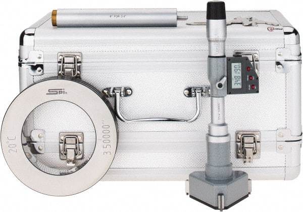 SPI - 3-1/2" to 4", IP65, Carbide Face Chrome Plated Finish, Electronic Inside Micrometer - 0.00005" Resolution, 0.0002" Accuracy, 114" Gage Depth - Industrial Tool & Supply