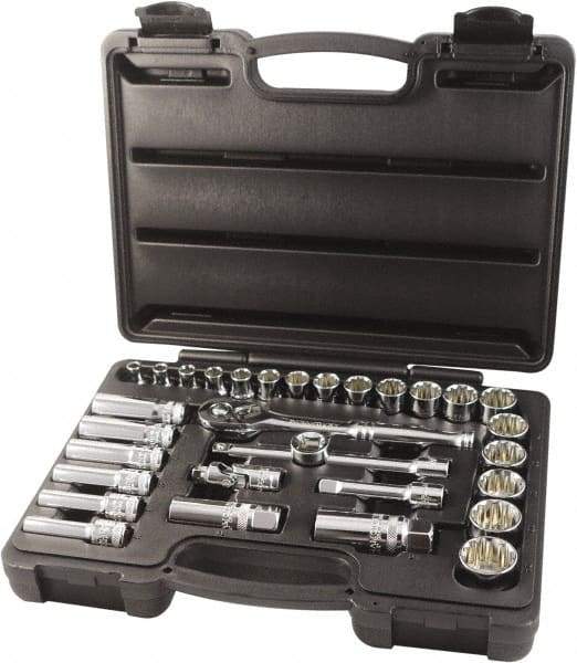 Paramount - 31 Piece 3/8" Drive Chrome Finish Socket Set - 12 Points, 6mm to 24mm Range, Metric Measurement Standard - Industrial Tool & Supply