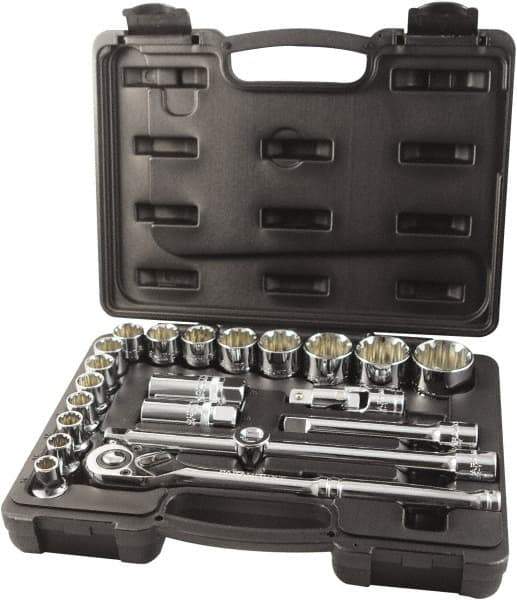 Paramount - 22 Piece 1/2" Drive Chrome Finish Socket Set - 12 Points, 10mm to 32mm Range, Metric Measurement Standard - Industrial Tool & Supply