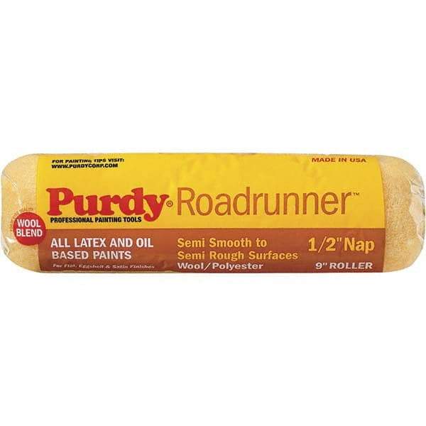 Purdy - 1/2" Nap, 9" Wide Paint Roller Cover - Semi-Smooth to Extra-Rough Texture, 50/50 Polyester & Wool Blend - Industrial Tool & Supply