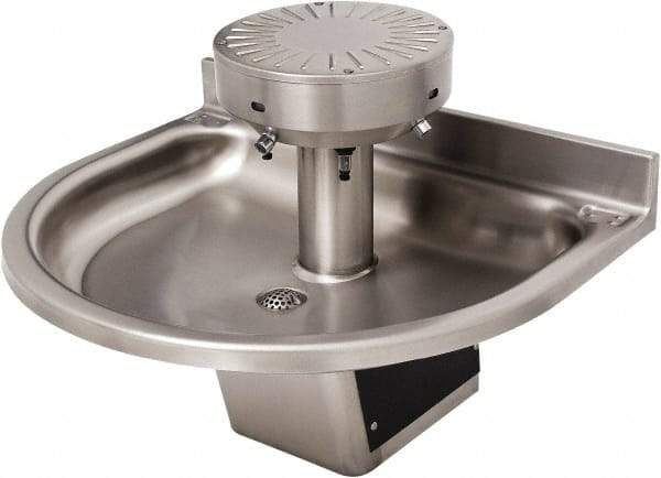 Acorn Engineering - Semi-Circular, Infrared Sensor, Wall Outlet Drain, 38" Diam, 3 Person Capacity, Stainless Steel, Wash Fountain - 0.5 GPM - Industrial Tool & Supply