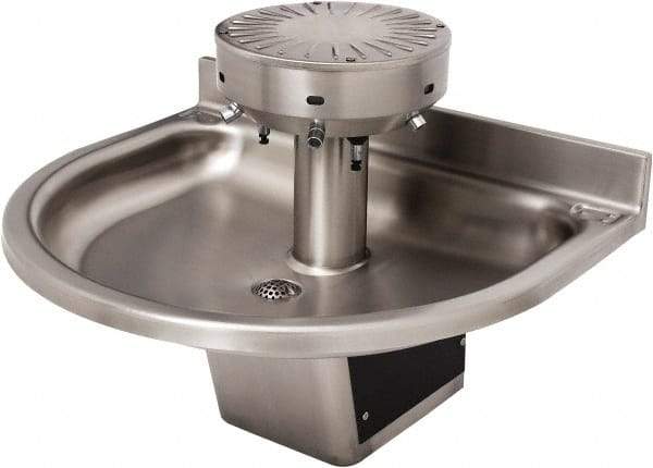 Acorn Engineering - Semi-Circular, Infrared Sensor, Wall Outlet Drain, 38" Diam, 4 Person Capacity, Stainless Steel, Wash Fountain - 0.5 GPM - Industrial Tool & Supply