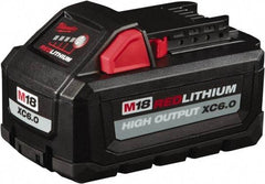 Milwaukee Tool - 18 Volt Lithium-Ion Power Tool Battery - 6 Ahr Capacity, 1 hr Charge Time, Series M18 RED - Industrial Tool & Supply