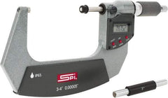 SPI - 3 to 4" Range, 0.00005" Resolution, Double Ratchet IP65 Electronic Outside Micrometer - 0.0002" Accuracy, Ratchet-Friction Thimble, Carbide Face, CR2032 Battery, Includes NIST Traceable Certification of Inspection - Industrial Tool & Supply