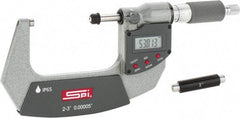 SPI - 2 to 3" Range, 0.00005" Resolution, Double Ratchet IP65 Electronic Outside Micrometer - 0.0002" Accuracy, Ratchet-Friction Thimble, Carbide Face, CR2032 Battery, Includes NIST Traceable Certification of Inspection - Industrial Tool & Supply