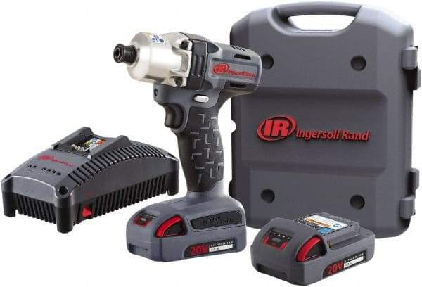 Ingersoll-Rand - 1/4" Drive 20 Volt Pistol Grip Cordless Impact Wrench & Ratchet - 1,900 RPM, 2,800 BPM, 160 Ft/Lb Torque, 2 Lithium-Ion Batteries Included - Industrial Tool & Supply