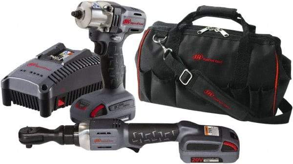 Ingersoll-Rand - 20 Volt Cordless Tool Combination Kit - Includes 3/8" Ratchet & 3/8" Square Drive Impact Wrench, Lithium-Ion Battery Included - Industrial Tool & Supply