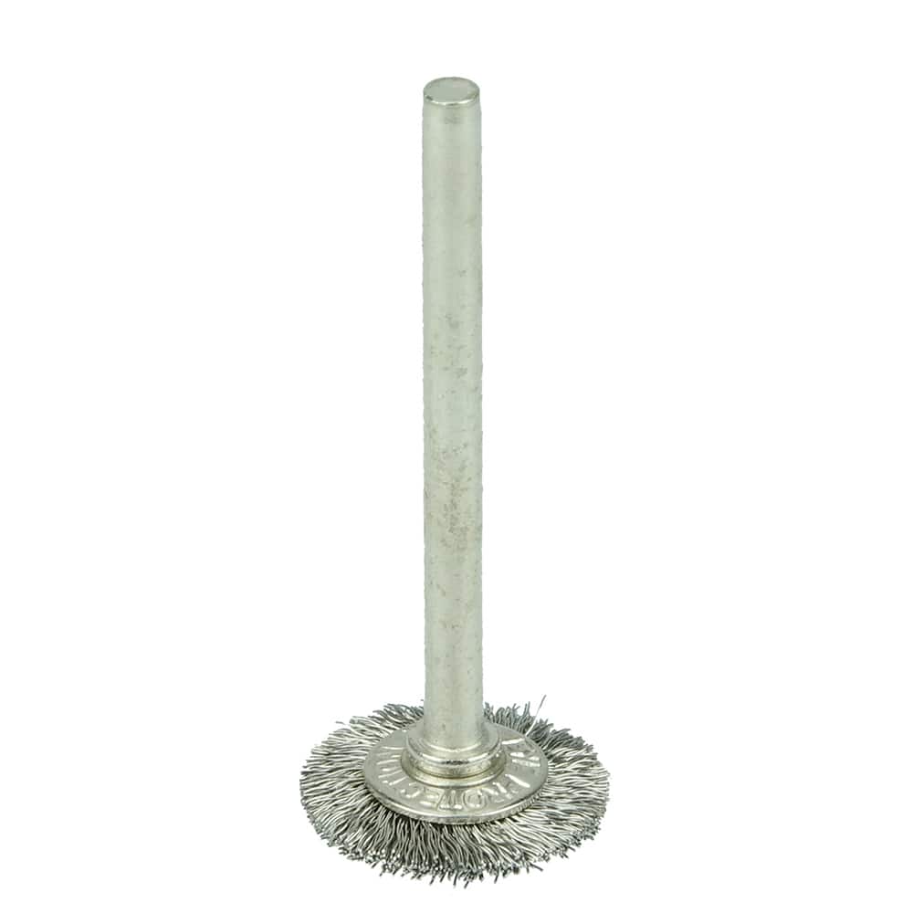 Wheel Brushes; Wire Type: Crimped; Outside Diameter (Inch): 5/8; Arbor Hole Thread Size: 1/4; Arbor Hole Style: Plain; Arbor Hole Size: 1/8; Fill Material: Stainless Steel; Filament Wire Diameter Range: Up to 0.0099; Maximum Rpm: 37000.000; Shank Diameter