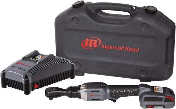 Ingersoll-Rand - 1/2" Drive 20 Volt Angled Cordless Impact Wrench & Ratchet - 225 RPM, 54 Ft/Lb Torque, 1 Lithium-Ion Battery Included - Industrial Tool & Supply