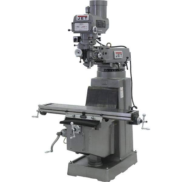 Jet - 10" Table Width x 50" Table Length, Variable Speed Pulley Control, 3 Phase Knee Milling Machine - R8 Spindle Taper, 3 hp - Industrial Tool & Supply