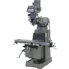 Jet - 10" Table Width x 50" Table Length, Variable Speed Pulley Control, 3 Phase Knee Milling Machine - R8 Spindle Taper, 3 hp - Industrial Tool & Supply
