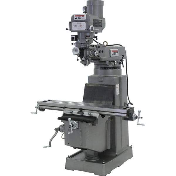 Jet - 10" Table Width x 50" Table Length, Variable Speed Pulley Control, 3 Phase Knee Milling Machine - R8 Spindle Taper, 3 hp - Industrial Tool & Supply