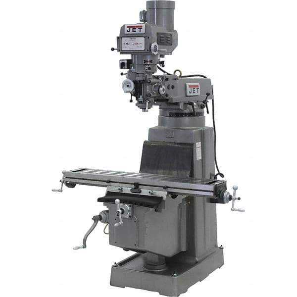 Jet - 10" Table Width x 50" Table Length, Variable Speed Pulley Control, 3 Phase Knee Milling Machine - R8 Spindle Taper, 3 hp - Industrial Tool & Supply