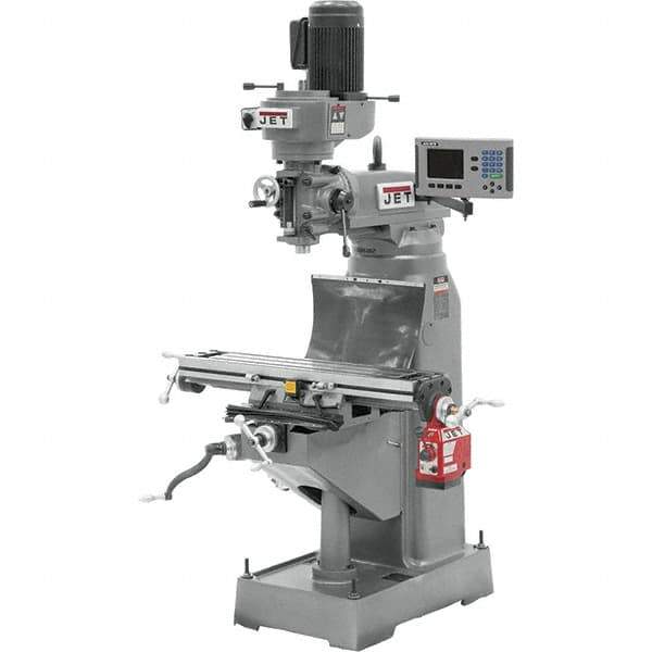Jet - 7-7/8" Table Width x 35-3/4" Table Length, Variable Speed Pulley Control, 3 Phase Knee Milling Machine - R8 Spindle Taper, 1-1/2 hp - Industrial Tool & Supply