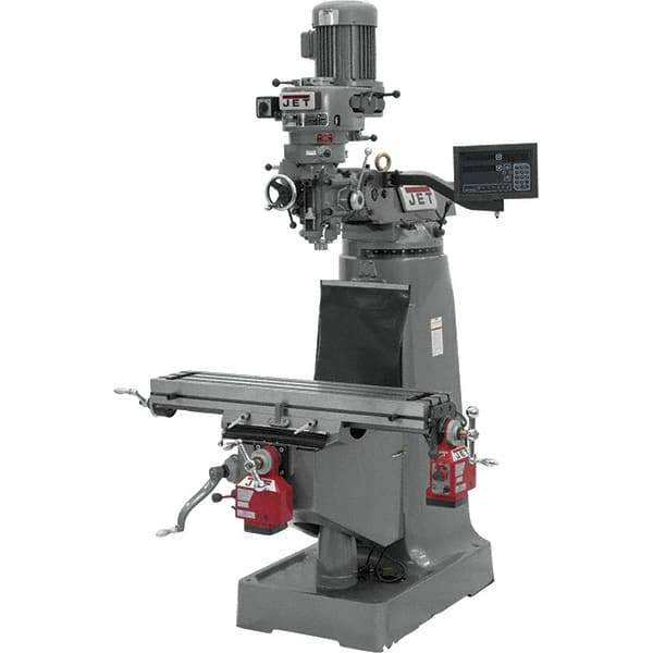 Jet - 9" Table Width x 42" Table Length, Variable Speed Pulley Control, 1 Phase Knee Milling Machine - R8 Spindle Taper, 2 hp - Industrial Tool & Supply