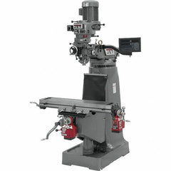 Jet - 9" Table Width x 42" Table Length, Variable Speed Pulley Control, 3 Phase Knee Milling Machine - R8 Spindle Taper, 2 hp - Industrial Tool & Supply