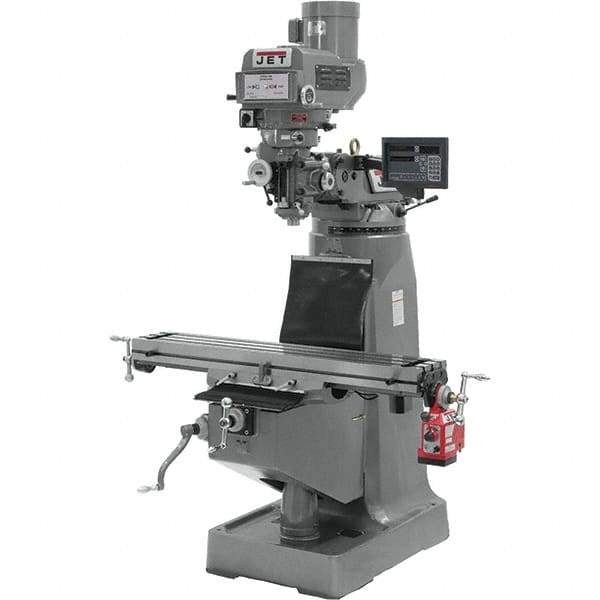 Jet - 9" Table Width x 49" Table Length, Variable Speed Pulley Control, 3 Phase Knee Milling Machine - R8 Spindle Taper, 3 hp - Industrial Tool & Supply