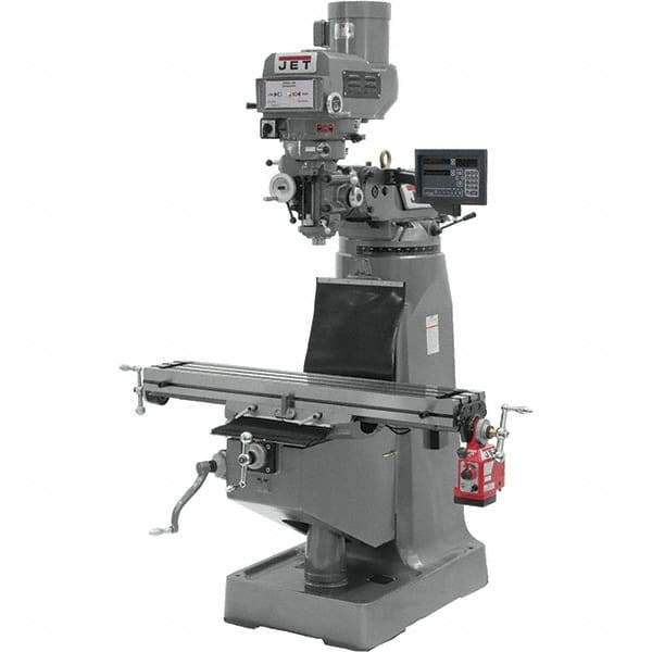 Jet - 9" Table Width x 49" Table Length, Variable Speed Pulley Control, 3 Phase Knee Milling Machine - R8 Spindle Taper, 3 hp - Industrial Tool & Supply