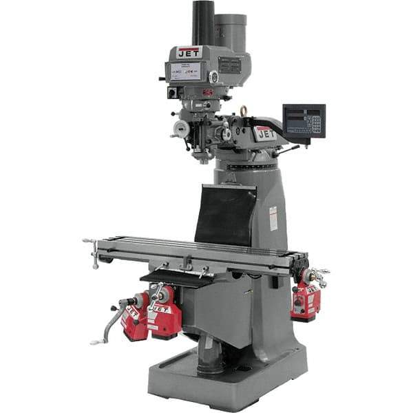Jet - 9" Table Width x 49" Table Length, Variable Speed Pulley Control, 3 Phase Knee Milling Machine - R8 Spindle Taper, 3 hp - Industrial Tool & Supply