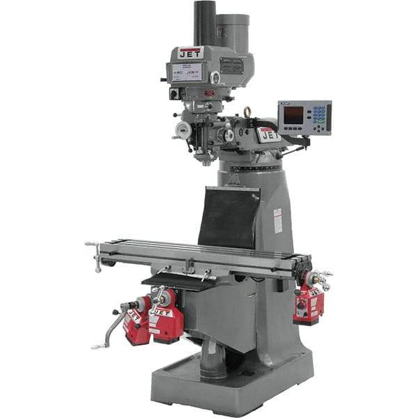 Jet - 9" Table Width x 49" Table Length, Variable Speed Pulley Control, 3 Phase Knee Milling Machine - R8 Spindle Taper, 3 hp - Industrial Tool & Supply