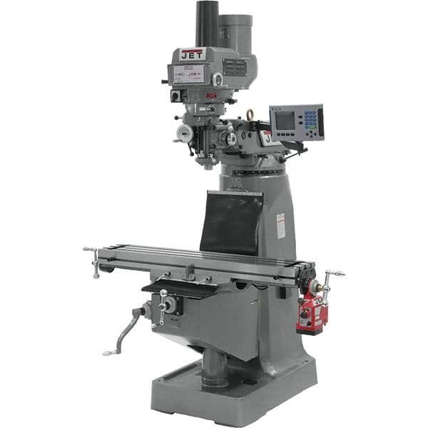 Jet - 9" Table Width x 49" Table Length, Variable Speed Pulley Control, 3 Phase Knee Milling Machine - R8 Spindle Taper, 3 hp - Industrial Tool & Supply