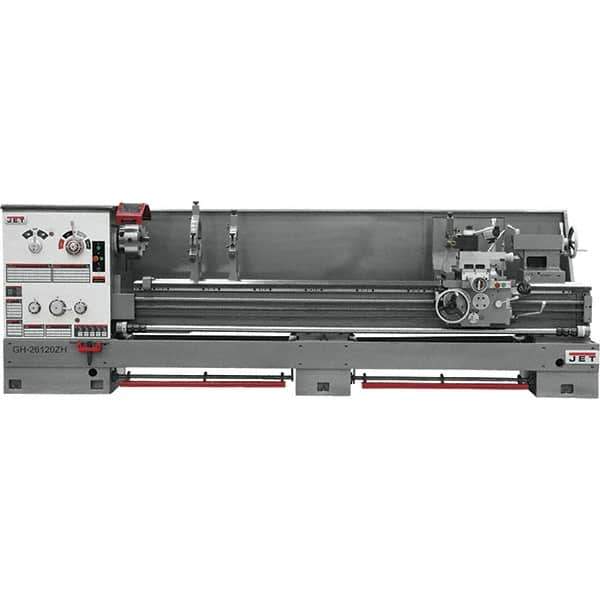 Jet - 26" Swing, 120" Between Centers, 230/460 Volt, Triple Phase Engine Lathe - 6MT Taper, 10 hp, 40 to 1,800 RPM, 4-1/8" Bore Diam - Industrial Tool & Supply