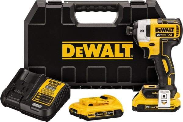 DeWALT - 20 Volt, 1/4" Drive, 20, 125, 152 Ft/Lb Torque, Cordless Impact Driver - 1000, 2800, 3250 RPM, 2 Lithium-Ion Batteries Included - Industrial Tool & Supply