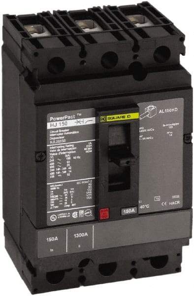 Square D - 150 Amp, 250 VDC, 600 VAC, 3 Pole, Panel Mount Molded Case Circuit Breaker - Thermal Magnetic Trip, Multiple Breaking Capacity Ratings, 14-3/0 AWG - Industrial Tool & Supply