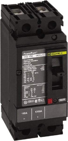 Square D - 45 Amp, 250 VDC, 600 VAC, 2 Pole, Panel Mount Molded Case Circuit Breaker - Thermal Magnetic Trip, Multiple Breaking Capacity Ratings, 14-3/0 AWG - Industrial Tool & Supply