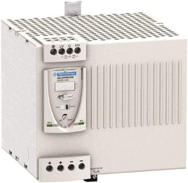 Schneider Electric - 480 Watt, 20 Amp, 100 to 120 VAC, 200 to 240 VAC Input, 24 VDC Output, DIN Rail Power Supply - Screw Connection, 165mm Wide x 155mm Deep x 143mm High, 88-100% Efficiency, Green LED Output, Red LED Output - Industrial Tool & Supply