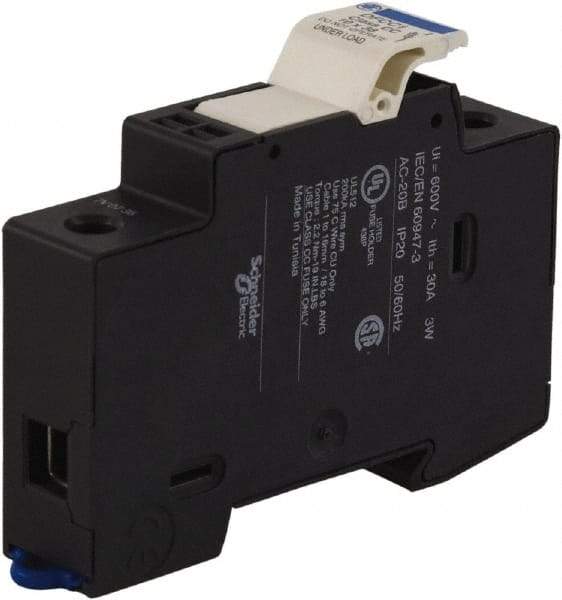 Schneider Electric - 1 Pole, 600 Volt, 30 Amp, DIN Rail Mount Fuse Holder - Compatible with CC Class, 17mm Wide Fuse - Industrial Tool & Supply