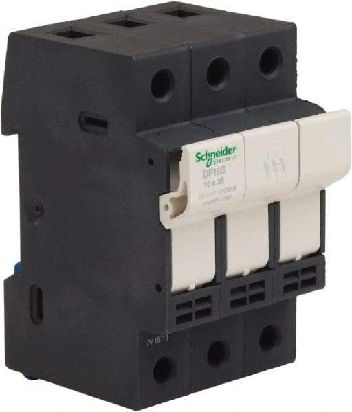 Schneider Electric - 3 Pole, 600 Volt, 32 Amp, DIN Rail Mount Fuse Holder - Compatible with 38mm Long x 52mm Wide and 10mm Diameter Fuse - Industrial Tool & Supply