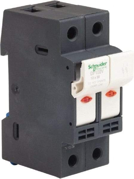 Schneider Electric - 2 Pole, 600 Volt, 32 Amp, DIN Rail Mount Fuse Holder - Compatible with AM,GG Class, 38mm Long x 35mm Wide and 10mm Diameter Fuse - Industrial Tool & Supply