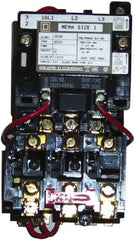 Square D - 220 Coil VAC at 50 Hz, 240 Coil VAC at 60 Hz, 27 Amp, NEMA Size 1, Nonreversible Open Enclosure NEMA Motor Starter - 3 Phase hp: 10 at 460 VAC, 10 at 575 VAC, 7-1/2 at 200 VAC, 7-1/2 at 230 VAC - Industrial Tool & Supply