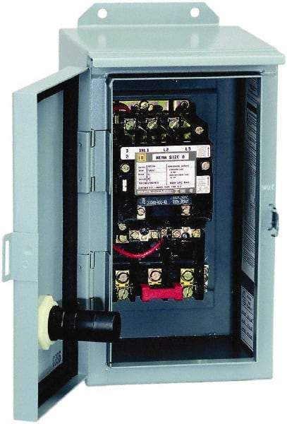 Square D - 220 Coil VAC at 50 Hz, 240 Coil VAC at 60 Hz, 27 Amp, NEMA Size 1, Nonreversible Enclosed Enclosure NEMA Motor Starter - 1 Phase hp: 2 at 115 VAC, 3 at 230 VAC, 12 Enclosure Rating - Industrial Tool & Supply