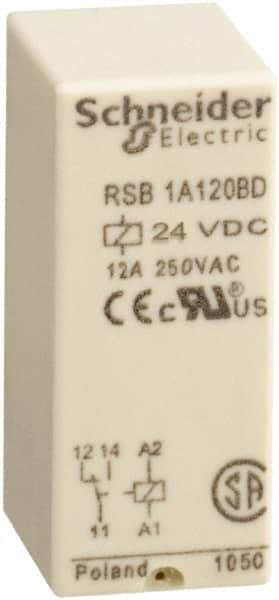 Schneider Electric - 3,000 VA Power Rating, Electromechanical Plug-in General Purpose Relay - 12 Amp at 250 VAC & 12 Amp at 28 VDC, 1CO, 24 VDC - Industrial Tool & Supply