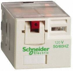Schneider Electric - 3,750 VA Power Rating, Electromechanical Plug-in General Purpose Relay - 15 Amp at 250 VAC & 28 VDC, 4CO, 120 VAC - Industrial Tool & Supply