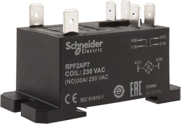 Schneider Electric - 7,500 VA Power Rating, Electromechanical Plug-in General Purpose Relay - 20 Amp at 28 VDC, 25 at 28 VDC, 30 at 250/277 VAC, 2NO, 230 VAC - Industrial Tool & Supply