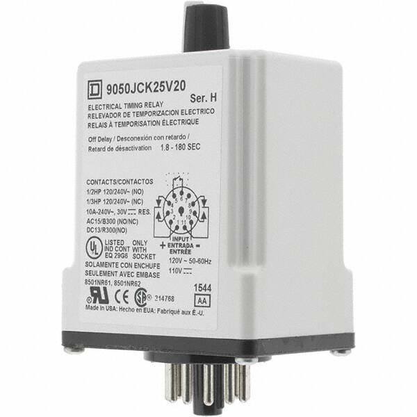 Square D - DPDT Time Delay Relay - 10 Contact Amp, 110 VDC & 120 VAC - Industrial Tool & Supply