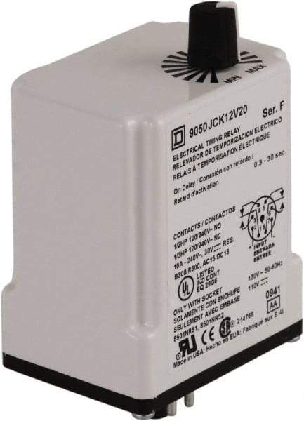 Square D - DPDT Time Delay Relay - 10 Contact Amp, 110 VDC & 120 VAC - Industrial Tool & Supply