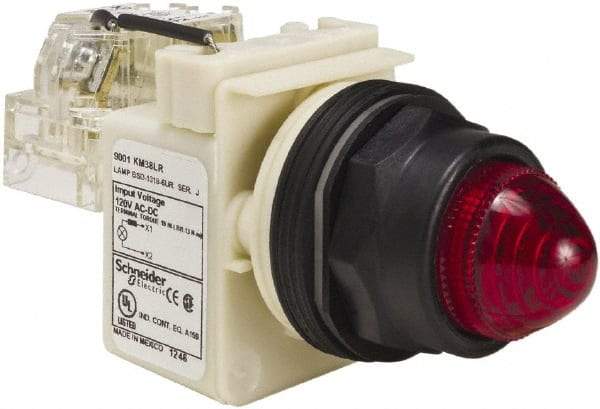 Schneider Electric - 120 V Red Lens LED Press-to-Test Indicating Light - Round Lens, Screw Clamp Connector, Corrosion Resistant, Dust Resistant, Oil Resistant - Industrial Tool & Supply